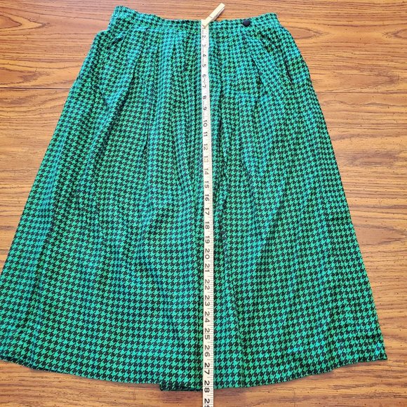Vintage Green & Black Houndstooth Co-Ord Jacket & Skirt Set Women Medium Petite - Picture 15 of 16